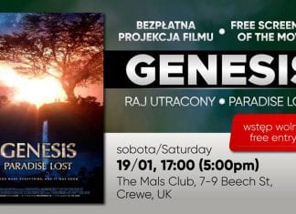 19/01/19 „Genesis – Raj utracony” – bezpłatna projekcja – Crewe, Anglia #IPPTV #Megakosciol #NiePochodzęPdMałpy